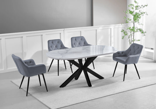 Chaises Capitonnées Velours Gris LIORA - Lot de 2 - DEKOFLIX