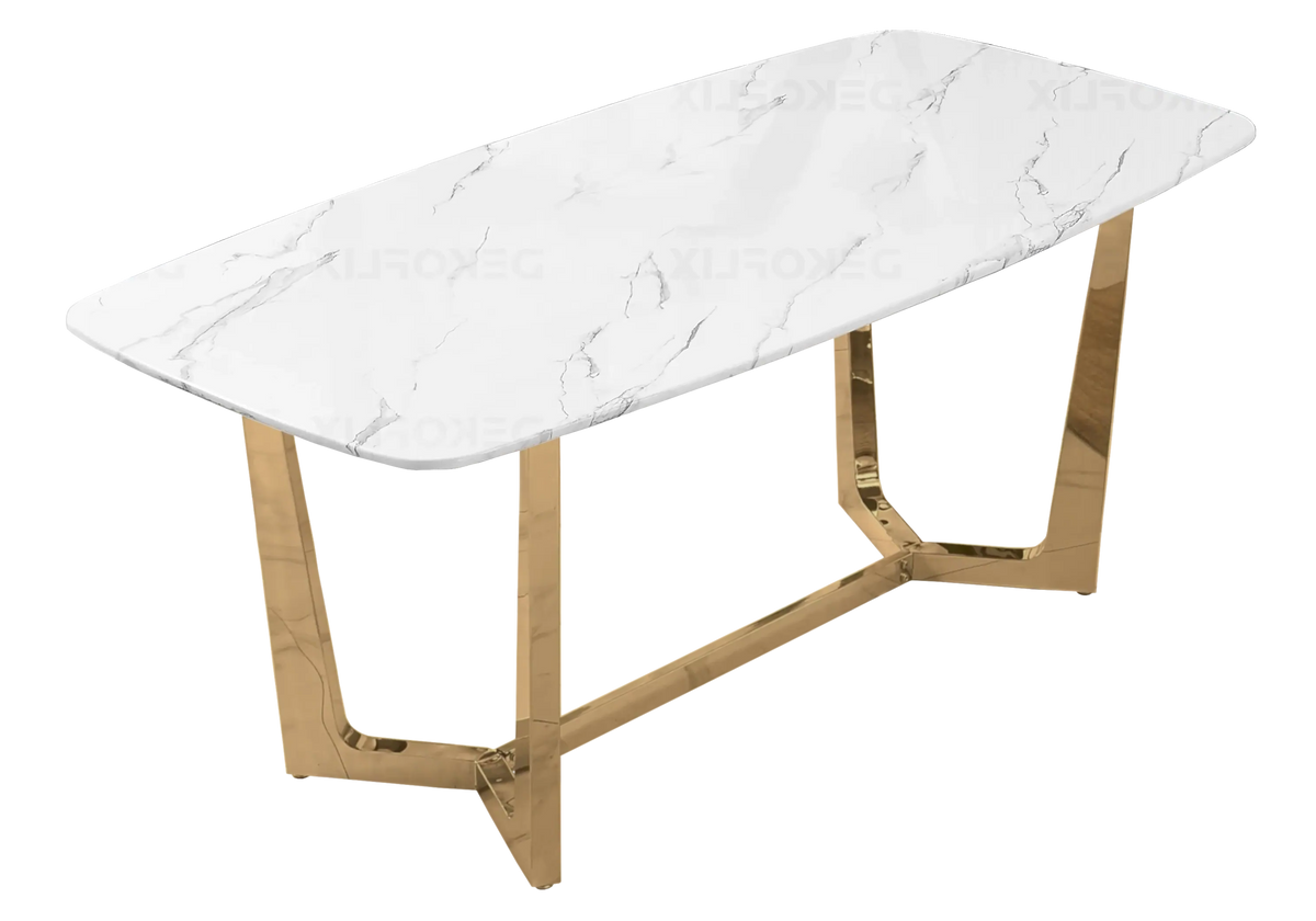 Table marbre blanc et 4 chaises doré - Gaya