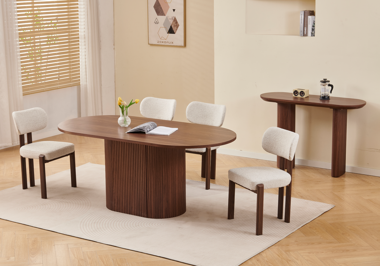 Chaise salle à manger bouclée et noyer – Inaya x4
