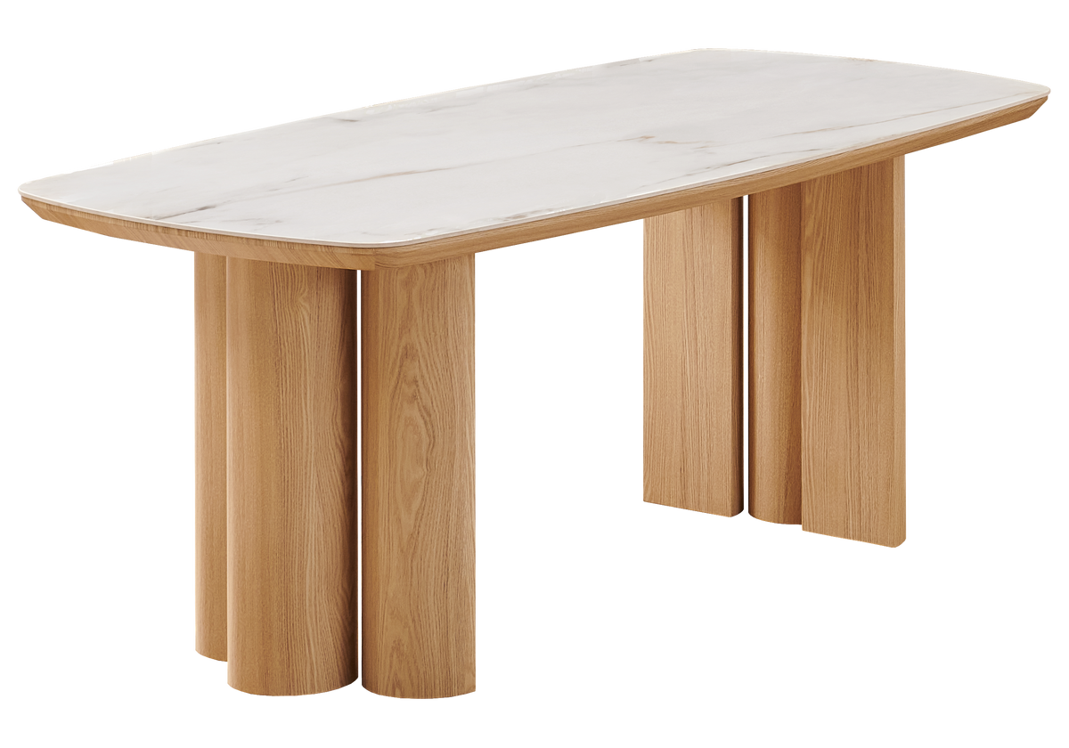 Ensemble table marbre beige et 4 chaises - Doria