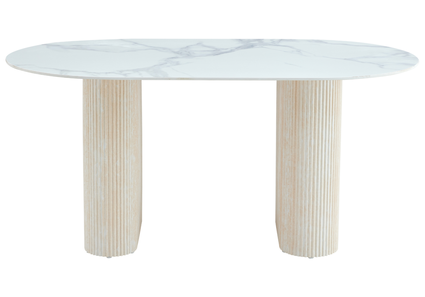 Table à manger ovale effet marbre blanc travertin – Serena