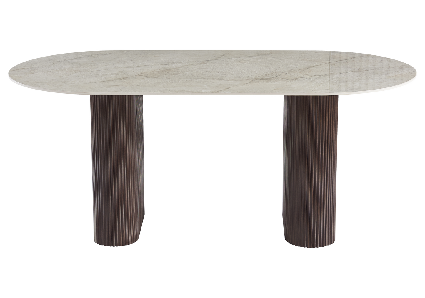 Table à manger ovale marbre gris et pieds noyer - Serena