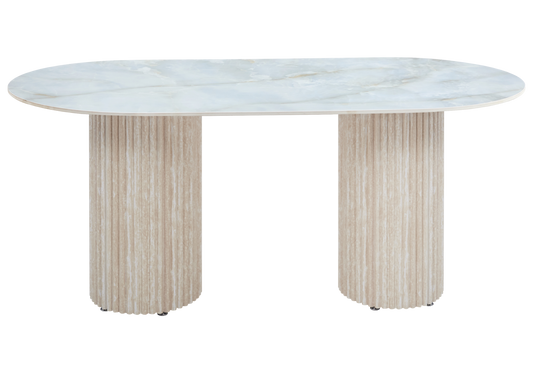 Table à manger ovale marbre onyx et pieds travertin - Tivoli