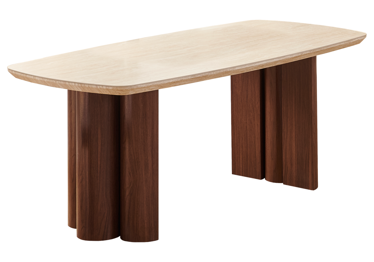 Ensemble table travertin et 4 chaises noyer - Doria