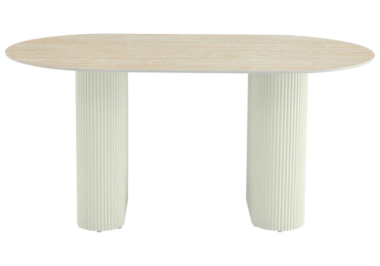 Table à manger ovale travertin et pieds beige - Serena