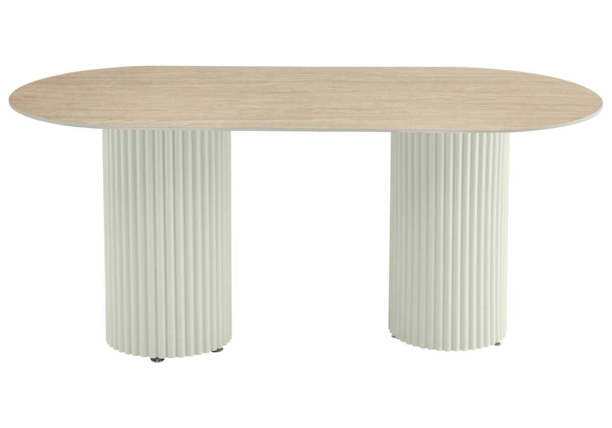 Table à manger ovale travertin mat et pieds beige - Tivoli