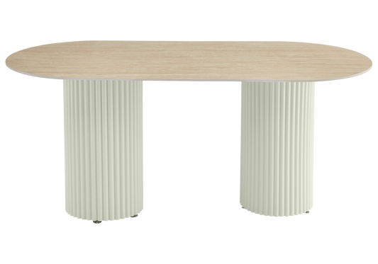 Table à manger ovale travertin mat et pieds beige - Tivoli