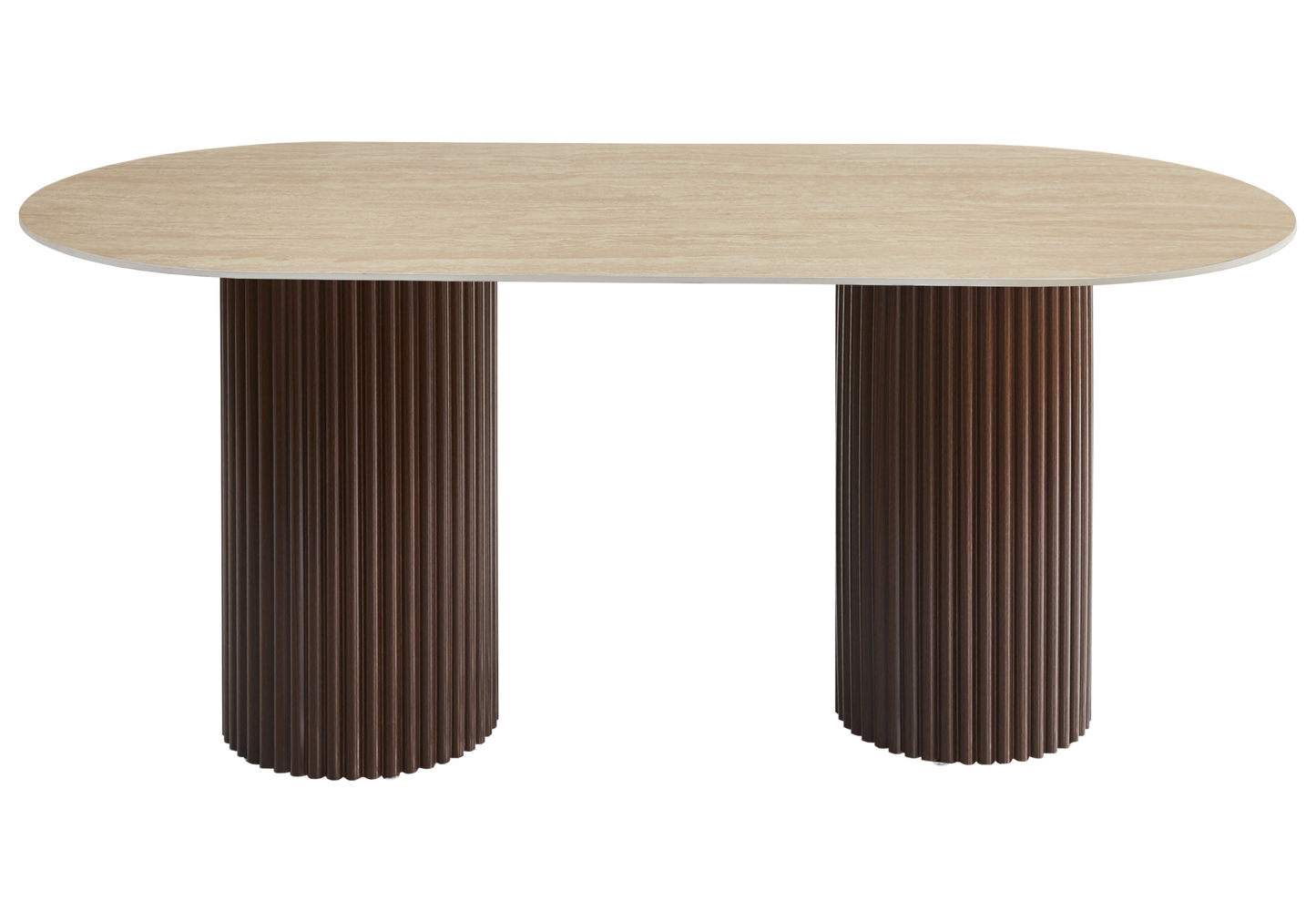 Table à manger ovale marbre brun et pieds noyer - Tivoli