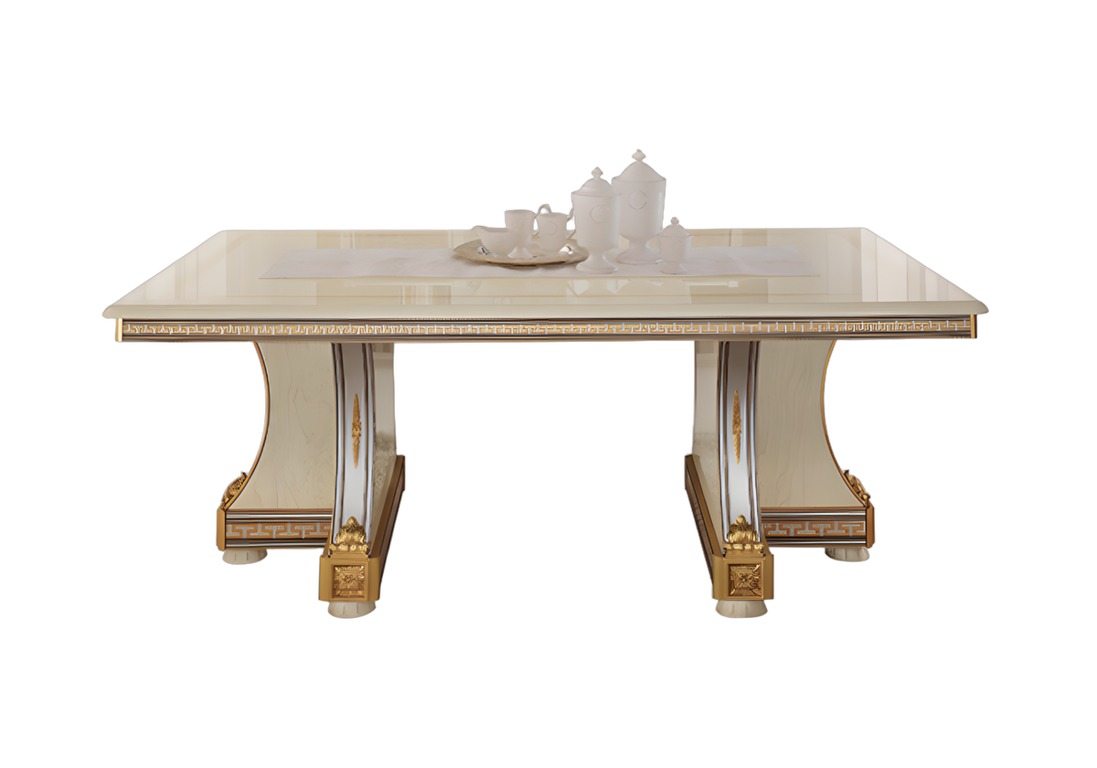 Table à manger extensible blanc laqué et doré - Liberty