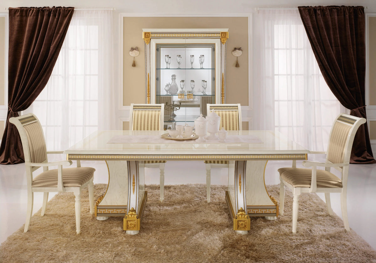 Table à manger rectangulaire 200 cm blanc laqué et doré - Liberty