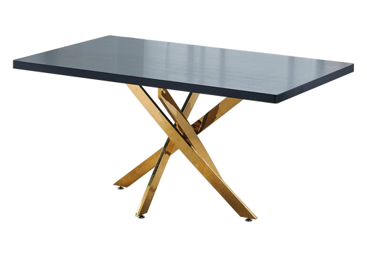 Table à manger et chaises dorées bois noir - Joy