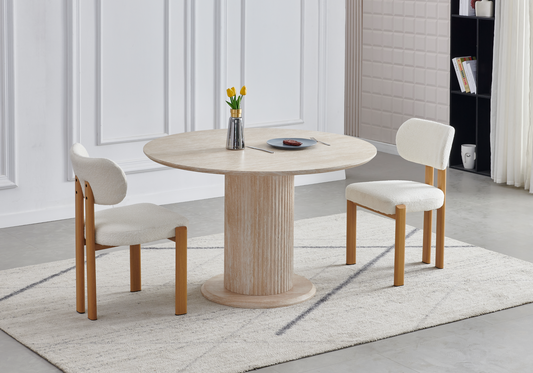Table à manger ronde effet travertin – Inaya