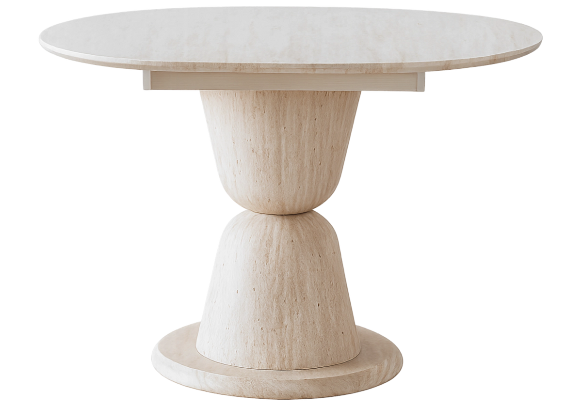 Table à manger ronde extensible céramique travertin - Pietra