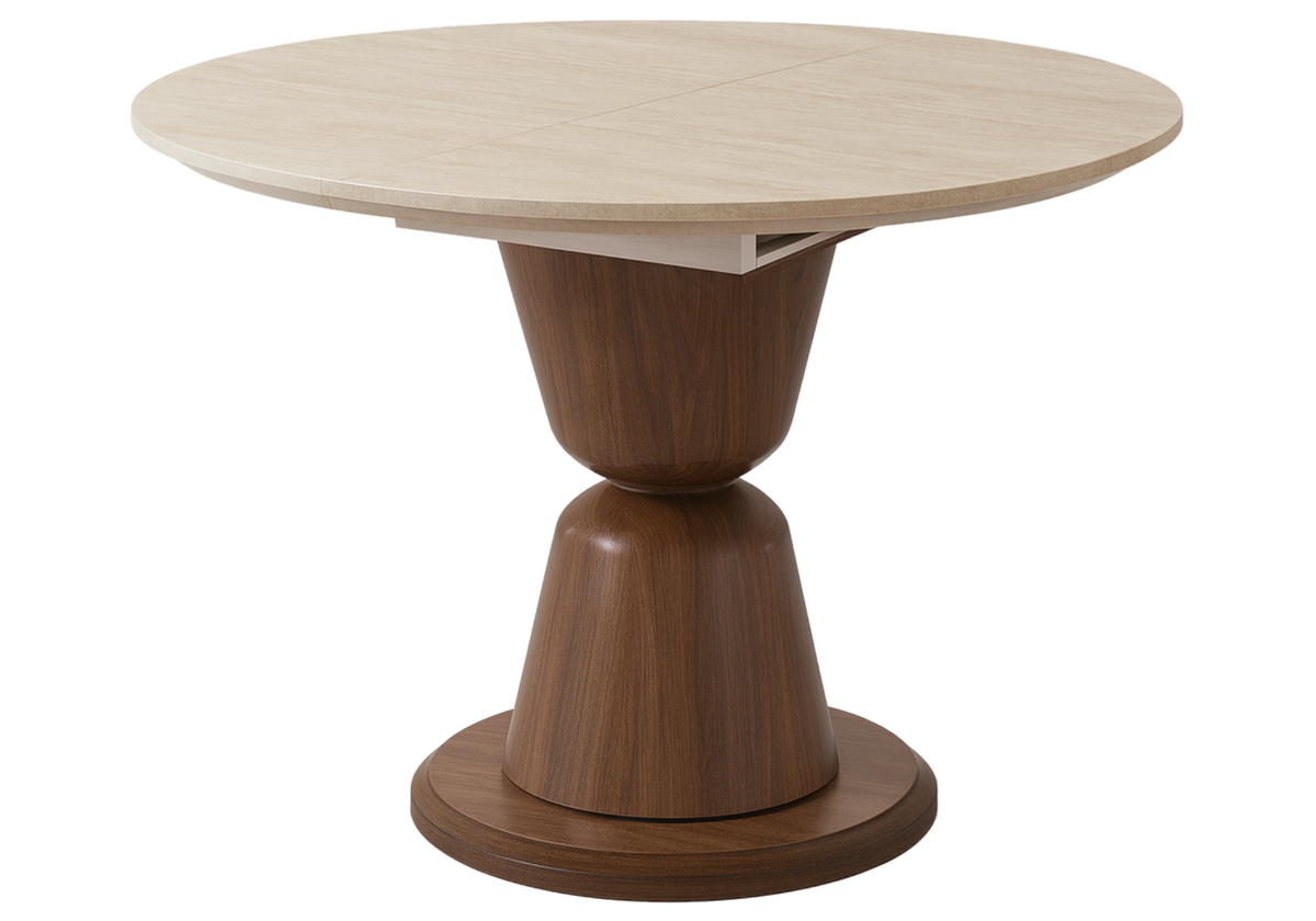 Table à manger ronde extensible noyer travertin - Pietra
