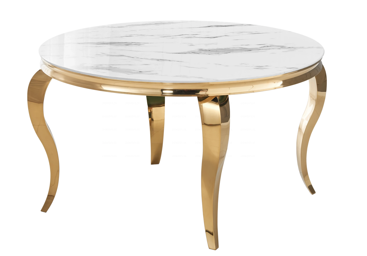 Table à manger ronde marbre blanc pieds or - Neo