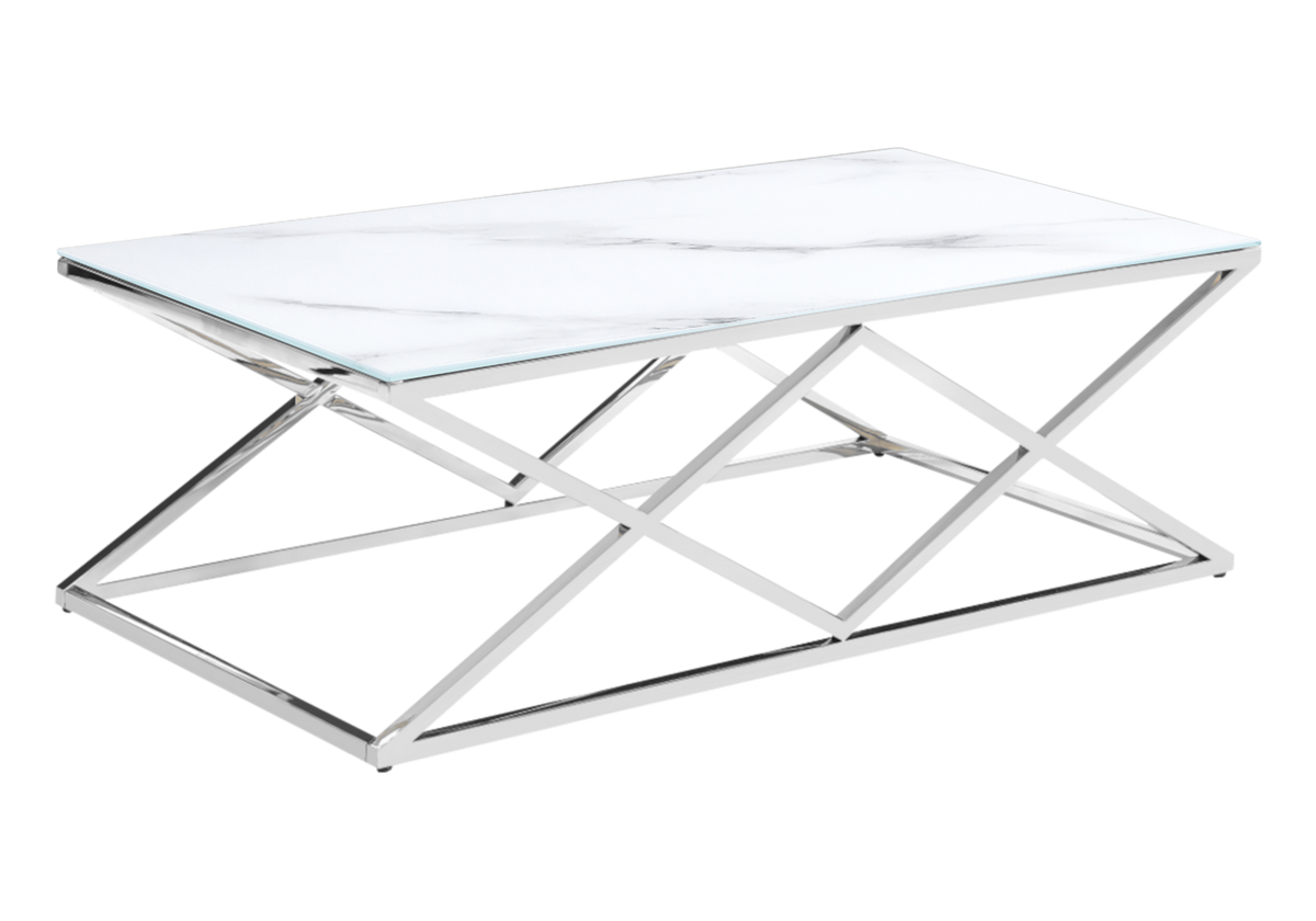 Table basse effet marbre blanc et pied argent - Erly
