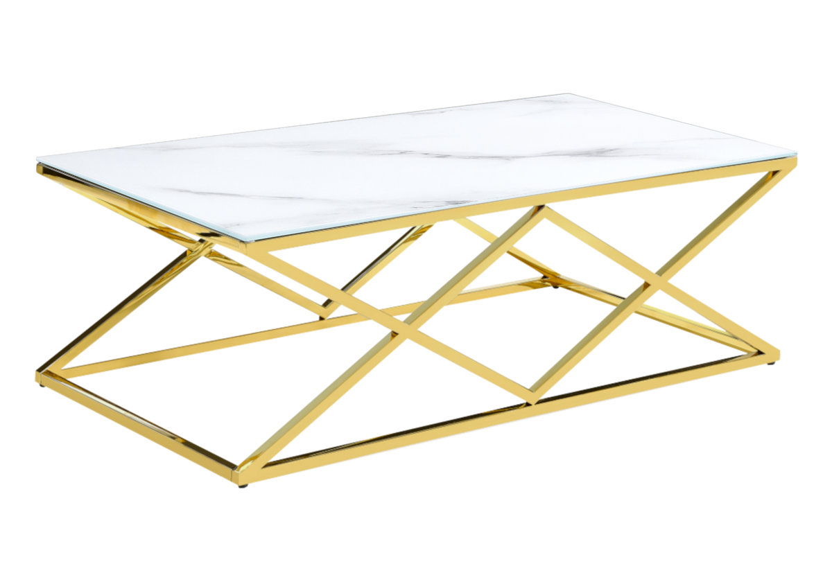 Table basse effet marbre blanc et pied doré - Erly