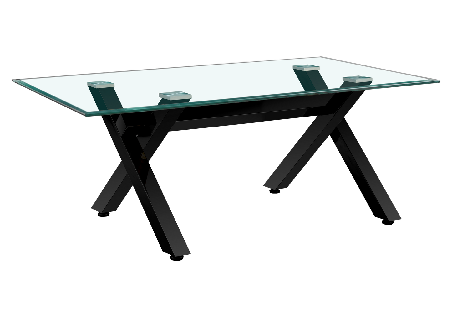 Salle à manger verre trempé pieds X noirs – Cross