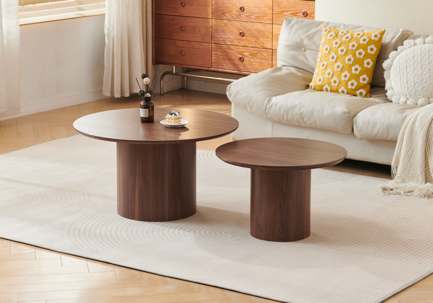 Table basse gigogne ronde bois noyer – Alba