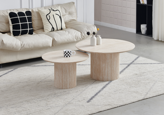 Table basse gigogne ronde travertin cannelée – Terra