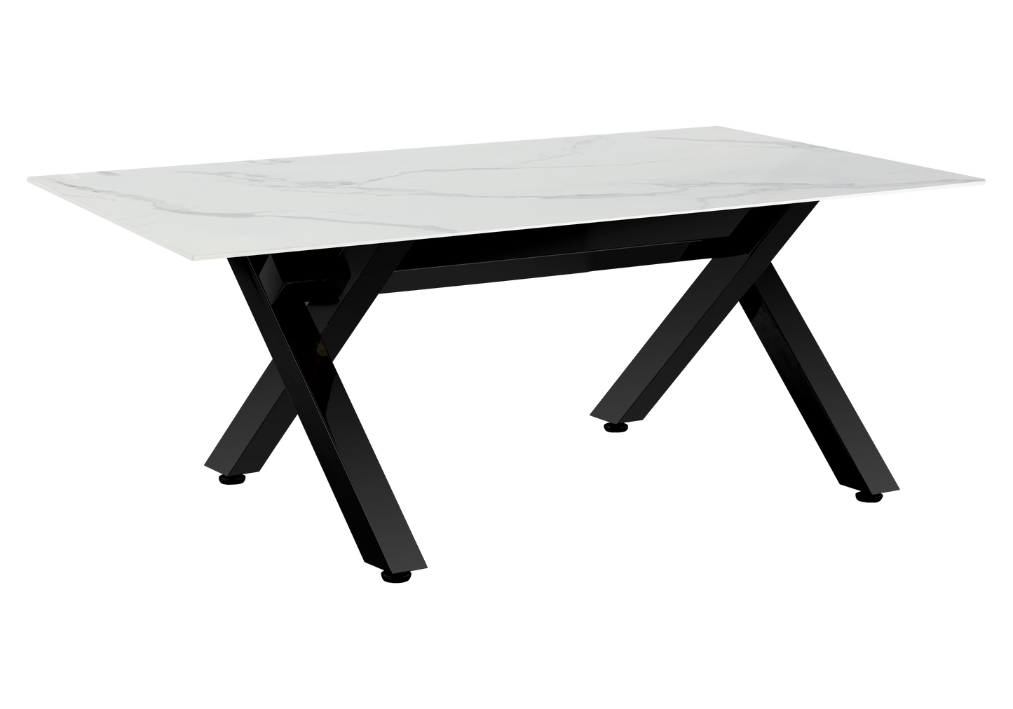 Salle à manger marbre blanc pieds X noirs – Cross