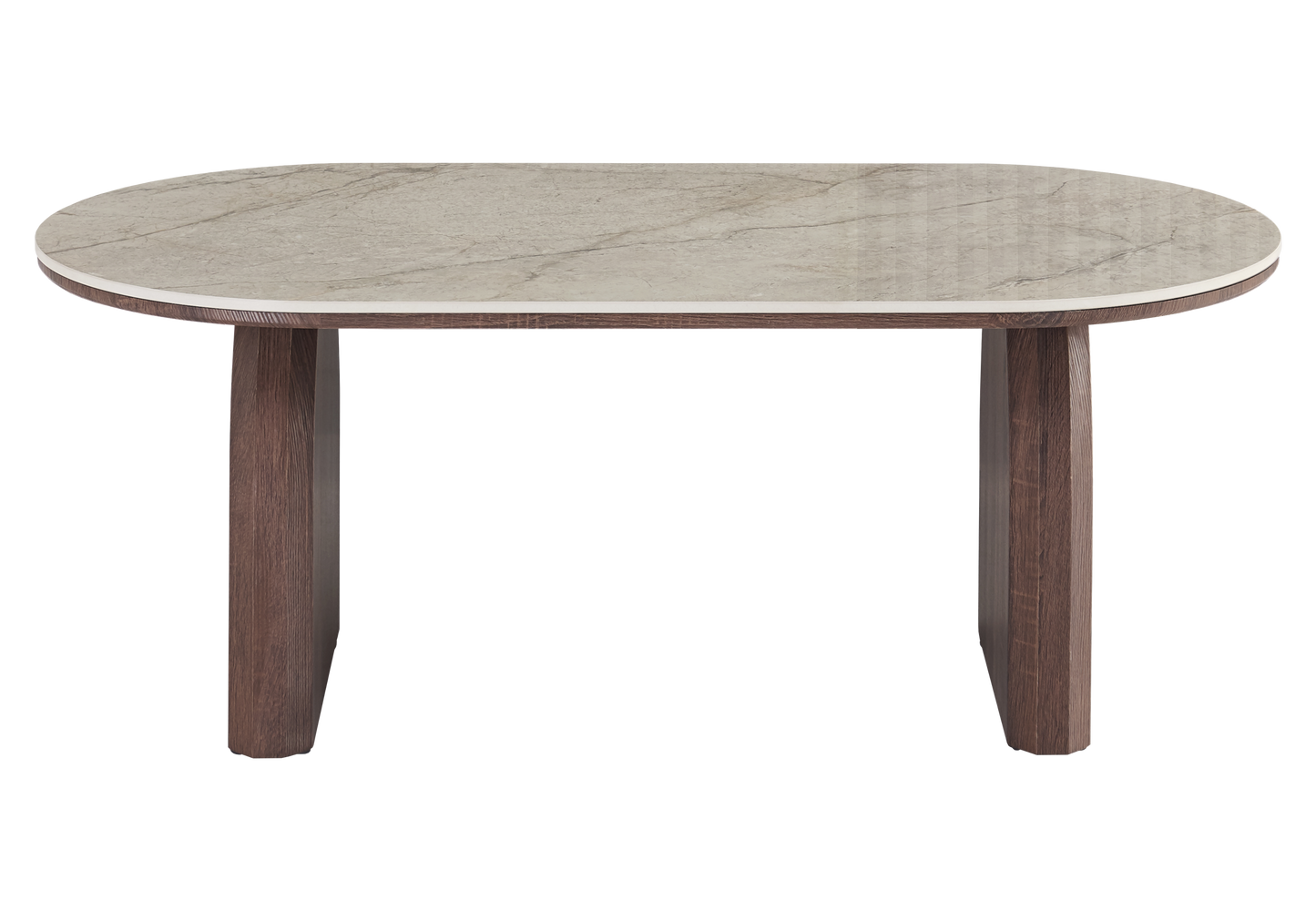 Table basse ovale marbre beige et noyer - Nael