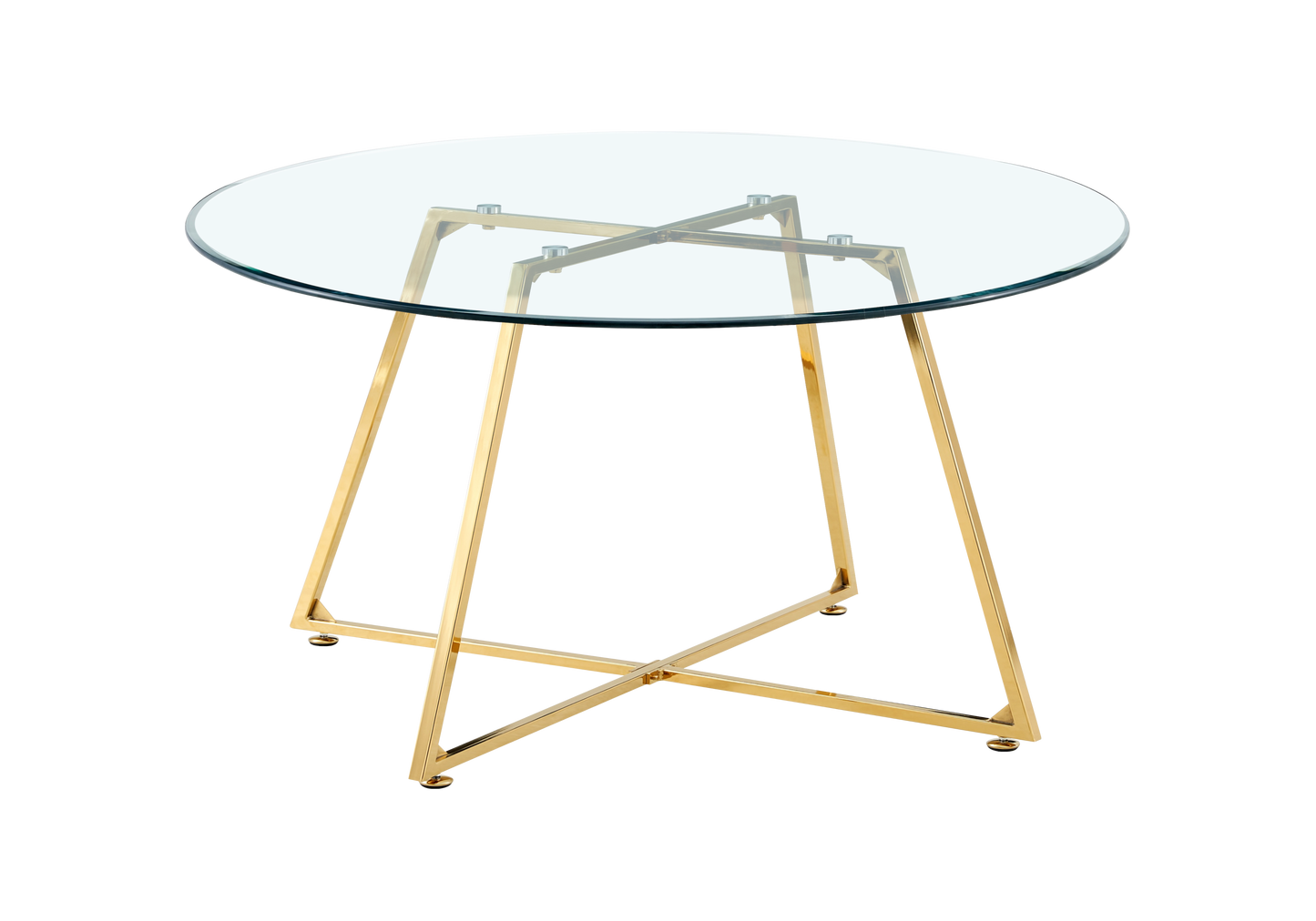 Table basse ronde verre trempé pieds dorés – Gina
