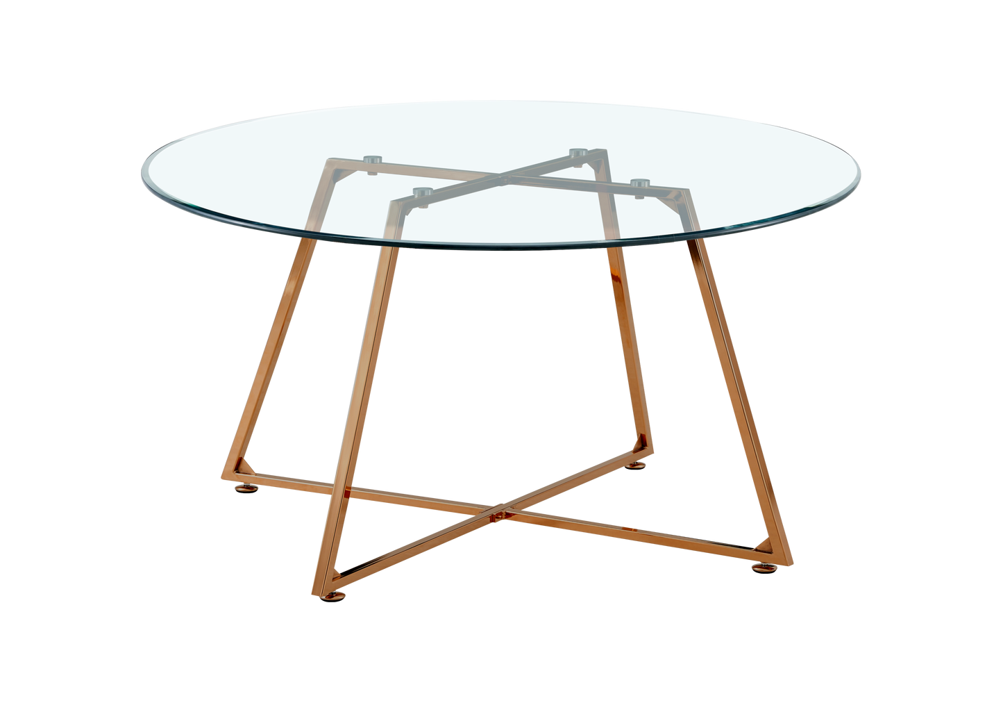 Table basse ronde verre trempé pieds or rose – Gina