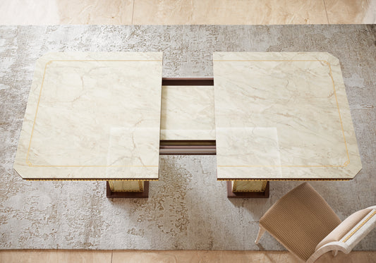 Table à manger extensible 200 à 300 cm noyer et or - Romantica