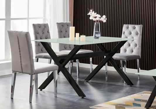 Table à manger verre trempé pieds X noirs – Cross