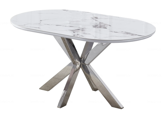 Table à manger argentée céramique marbre blanc OTHO - DEKOFLIX