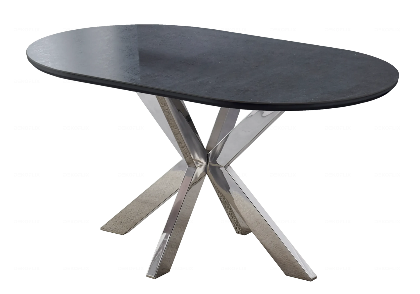 Table à manger argentée céramique noire OTHO