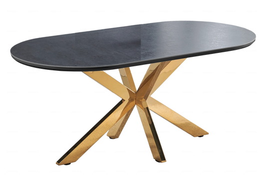 Table à manger dorée céramique noire OTHO - DEKOFLIX