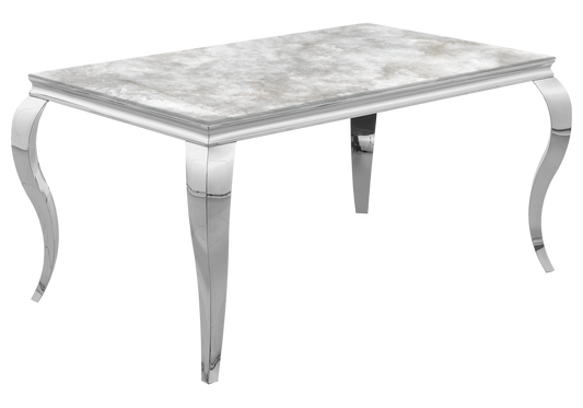 Table à manger marbre beige pied argent – NEO
