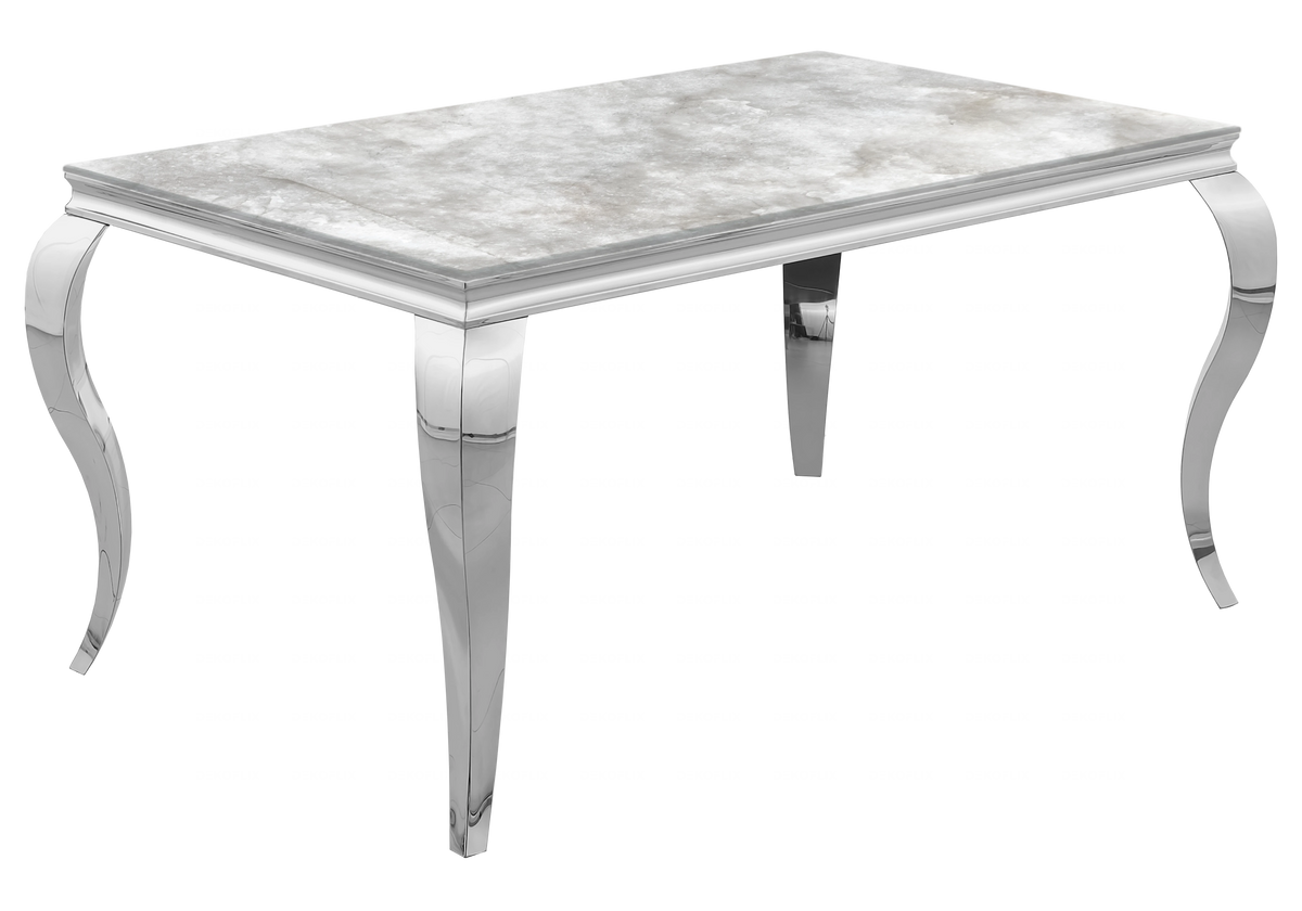Ensemble table marbre beige et 4 chaises argent – Neo