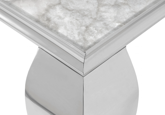 Table à manger marbre beige pied argent – NEO