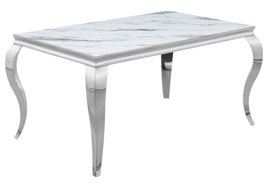 Table à manger marbre blanc pied argent – NEO