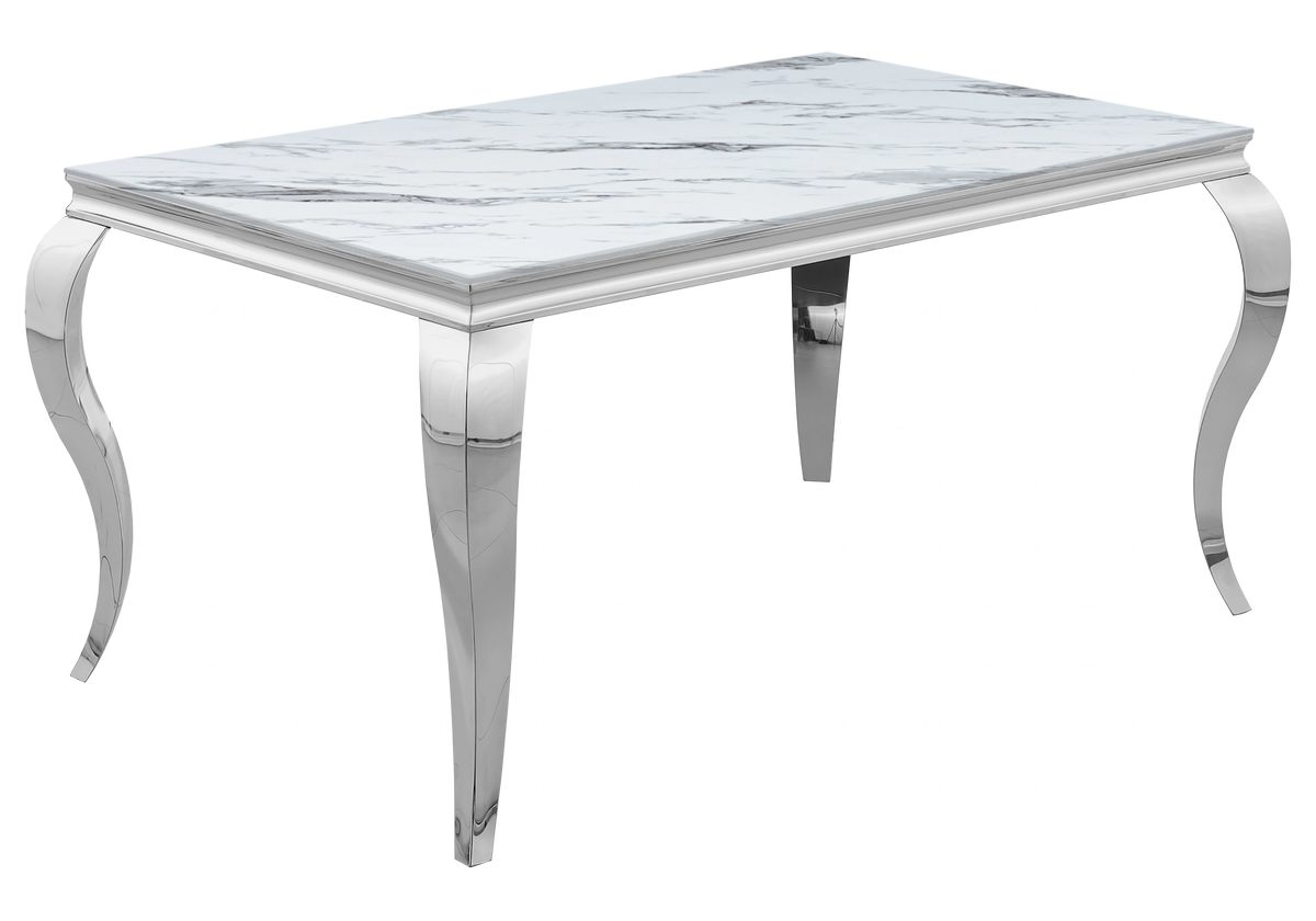 Ensemble table marbre blanc et 4 chaises argent – Neo