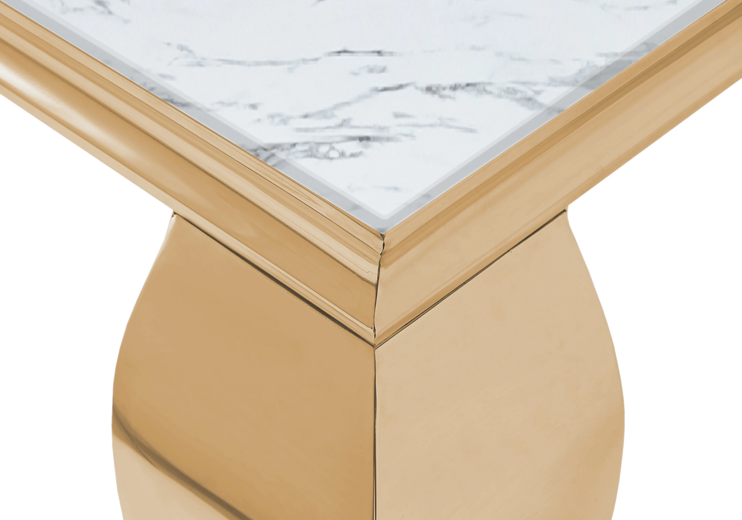 Table marbre blanc et chaises velours gris doré – NEO