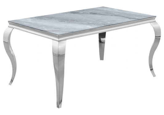 Table à manger marbre gris pied argent – NEO