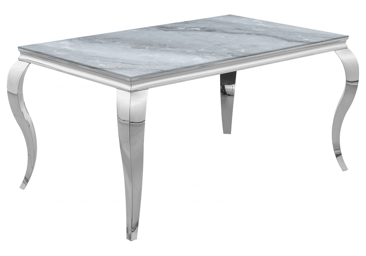 Ensemble table marbre gris et 4 chaises argent – Neo