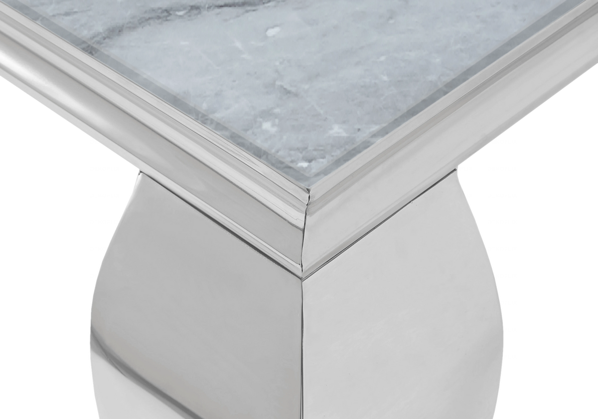 Ensemble table marbre gris et 4 chaises argent – Neo