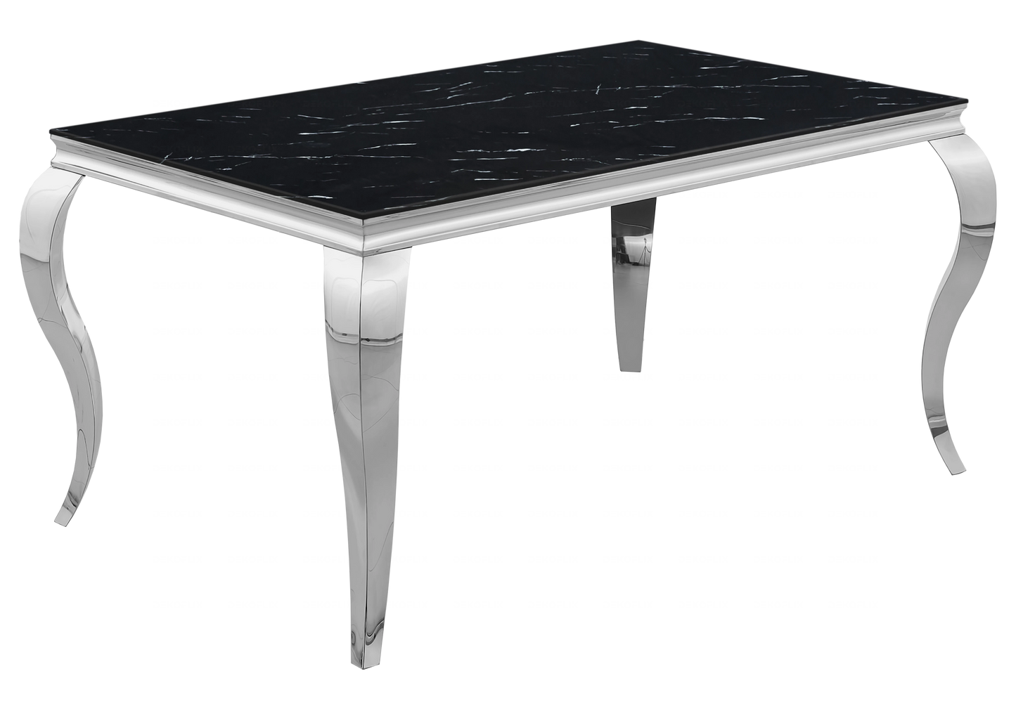 Table marbre noir et chaises velours noir argent - NEO