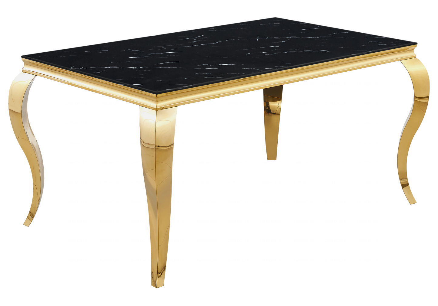 Salle à manger marbre noir chaises simili-cuir blanc doré - NEO