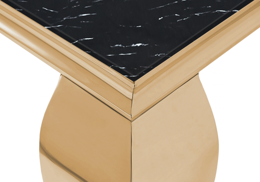 Table à manger carrée marbre noir pied doré – NEO