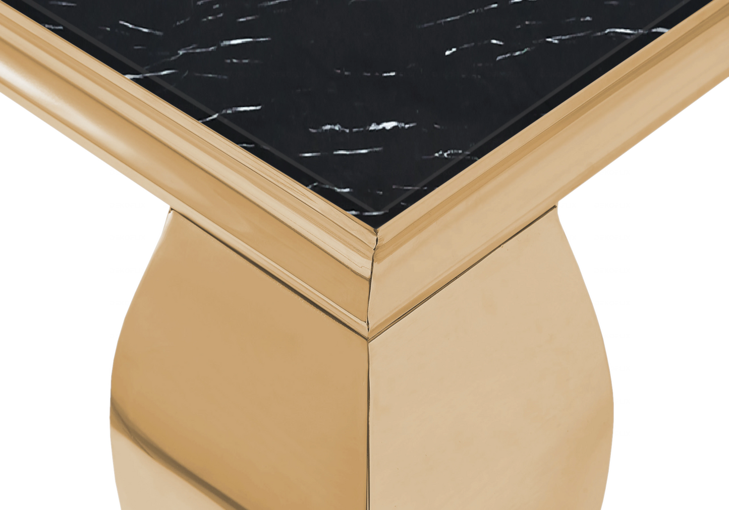 Salle à manger marbre noir chaises simili-cuir blanc doré - NEO