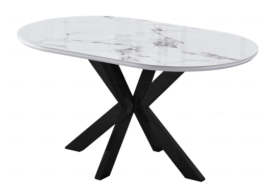 Table Marbre Blanc et Chaises Noires – NORA - DEKOFLIX
