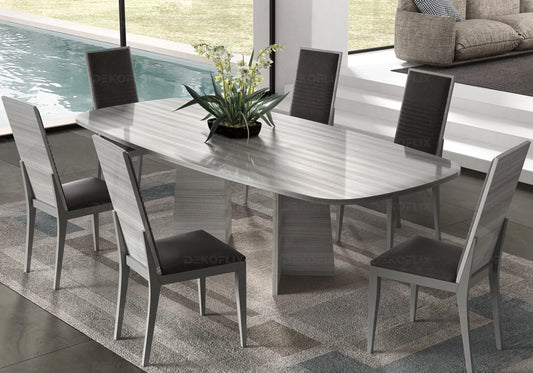 Table à Manger Gris Argent, Élégance Sculpturale - Collection Mia - DEKOFLIX