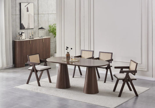 Ensemble table et chaises noyer cannage - MONZA