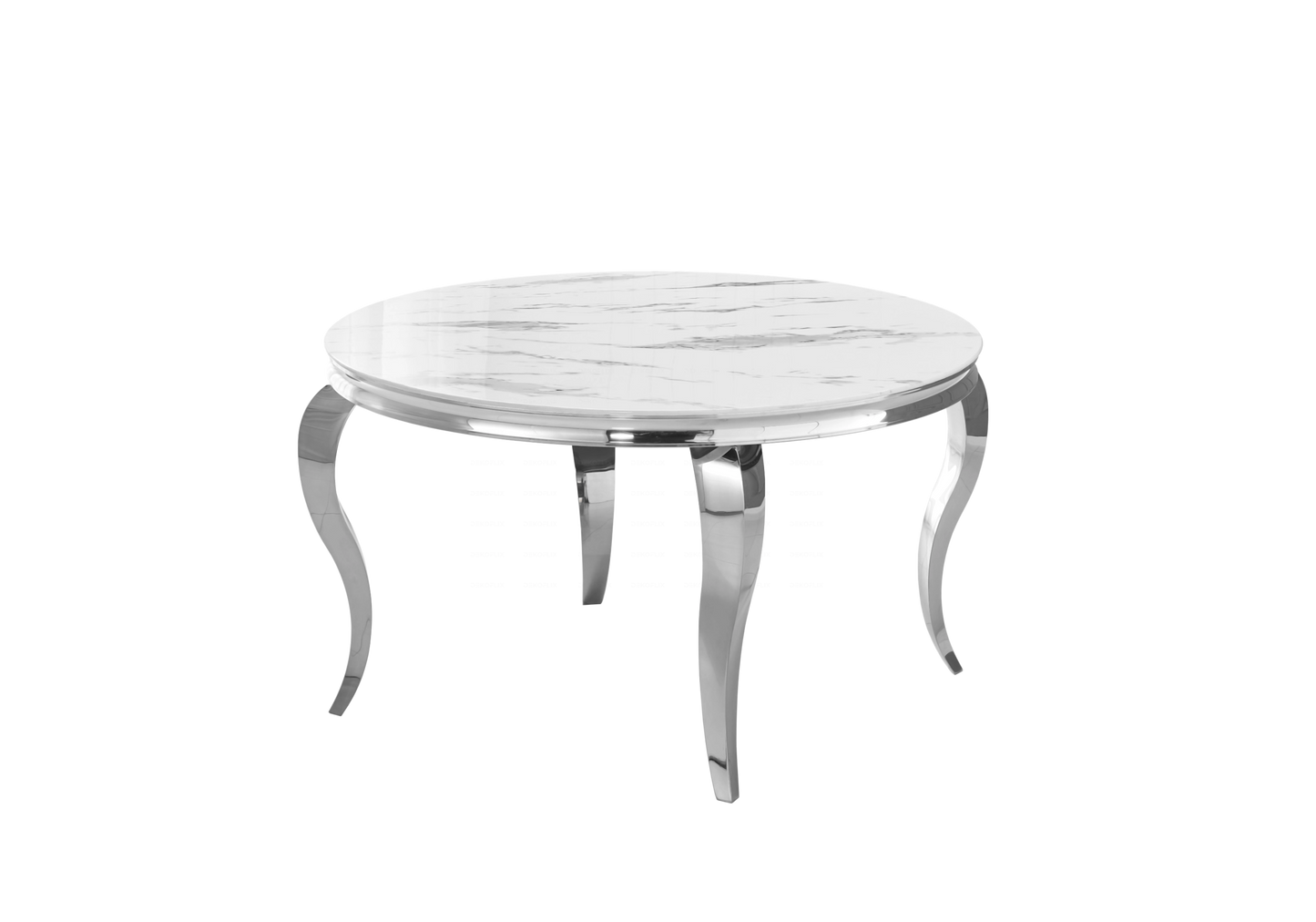 Table à manger ronde marbre blanc pieds argentés – NEO